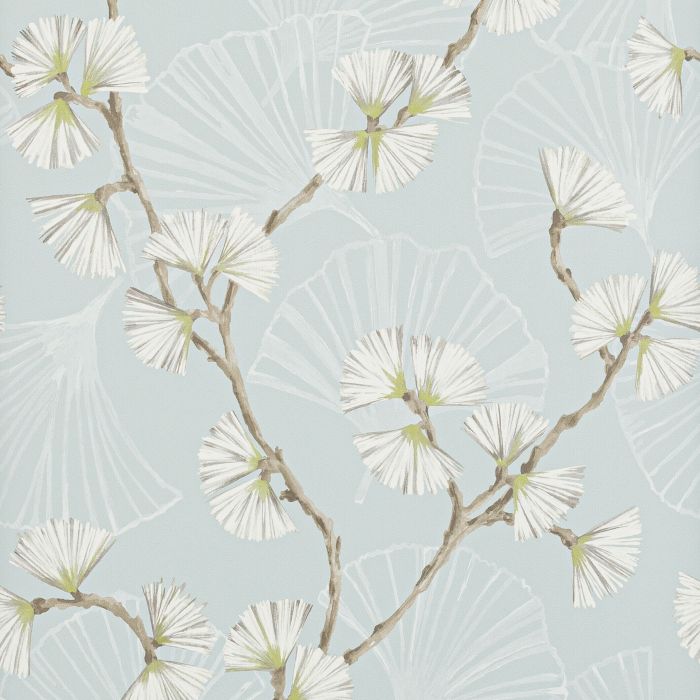 Jane Churchill - Rousseau - Atmosphere VI Wallpapers - Snow Flower Wallpaper - J183W-03 Aqua/Lime