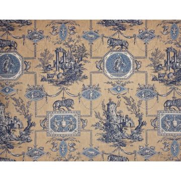 Braquenie - Les Muses Et Le Lion - Toile De Jouy - B1826002 Sable Bleu