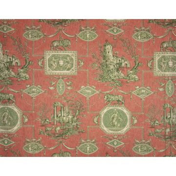 Braquenie - Les Muses Et Le Lion - Toile De Jouy - B1826004 Vert Corail